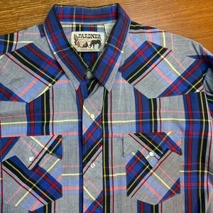 Pardners Pearl Snap Plaid Shirt Men XL 17-17.5 Sawtooth Pockets Black Western